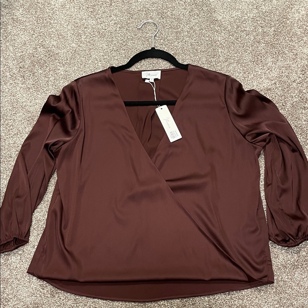 Elegant Brown Wrap Blouse